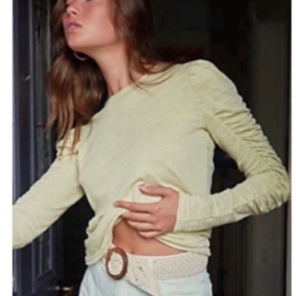 Free People We The Free Natasha Ruched-Sleeve Long Sleeve Crewneck T-Shirt Large